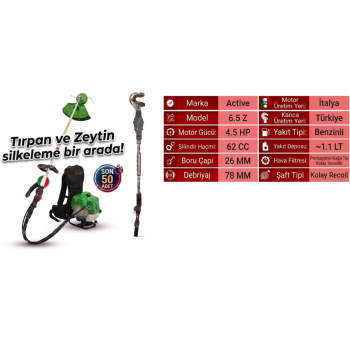 Active 6.5 Z 4.5bg 62cc 26mm 12kg Sırt Tipi Kancalı Dal Sarsıcı Benzinli Zeytin Hasat Makinesi Active 6.5 Z 4.5bg 62cc 26mm 12kg Sırt Tipi Kancalı Dal Sarsıcı Benzinli Zeytin Hasat Makinesi