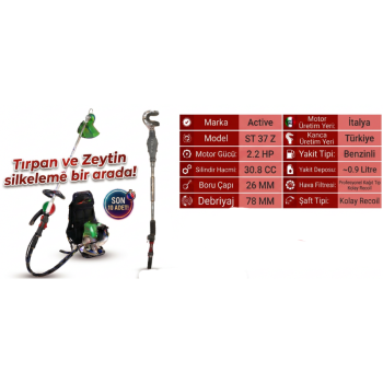 Active ST 37 Z 2.2bg 30.8cc 26mm 15kg Sırt Tipi Kancalı Dal Sarsıcı Benzinli Zeytin Hasat Makinesi Active ST 37 Z 2.2bg 30.8cc 26mm 15kg Sırt Tipi Kancalı Dal Sarsıcı Benzinli Zeytin Hasat Makinesi