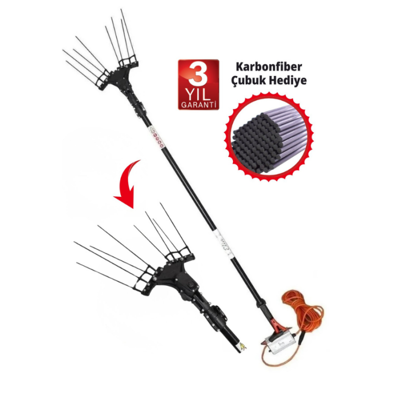 Elia 33V 540W 3.4m 2.8kg Sensörlü Teleskopik Taraklı Çırpıcı Akülü Zeytin Hasat Makinesi