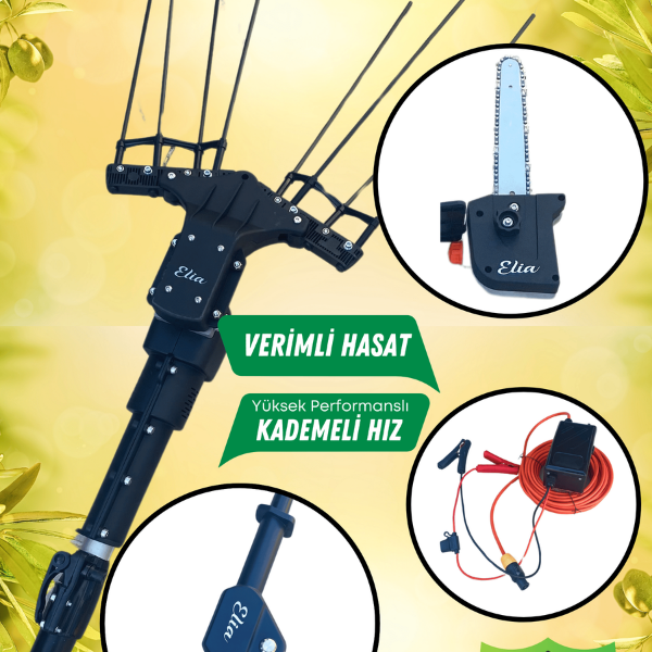 Elia Plus DUO 33V 540W 3.4m 3.5kg Sensörsüz Teleskopik Taraklı Çırpıcı Akülü Zeytin Hasat Makinesi