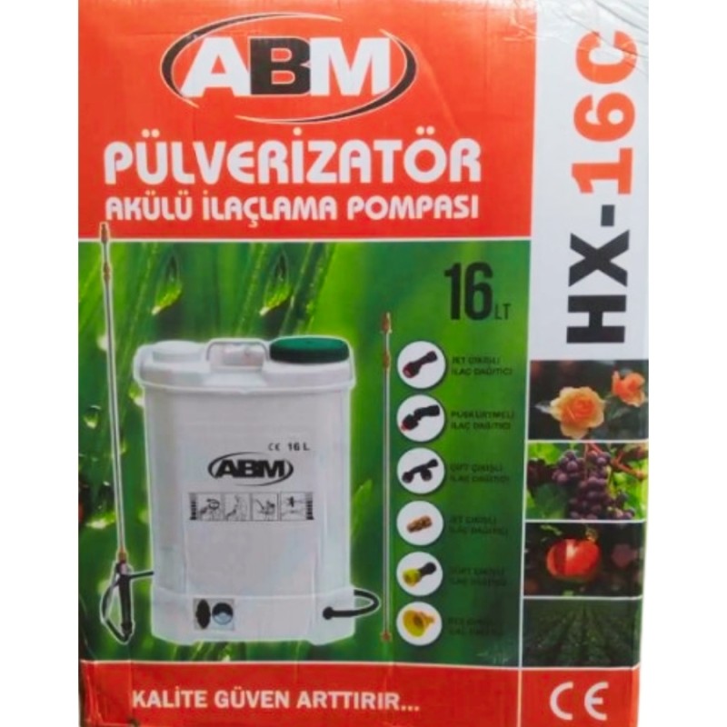 abm 16lt 130cm 5.5kg 12V 8Ah Sırt Tipi Akülü İlaçlama Makinesi