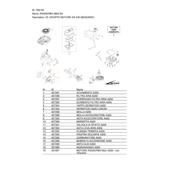 Active 5800 SA Loncin 196cc 5.5bg 57cm 80lt Döküm Alüminyum Şanzımanlı Benzinli Çim Biçme Makinesi