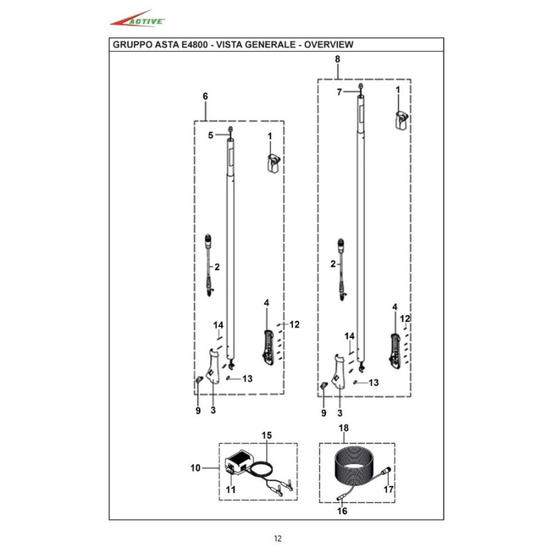 Active E4800 XL HD 24V 2.4/3.7m 2.7kg Teleskopik Taraklı Çırpıcı Akülü Zeytin Hasat Makinesi