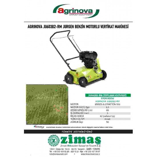 Agrinova JU603B2 RM 6.5hp Çim Havalandırma Makinesi