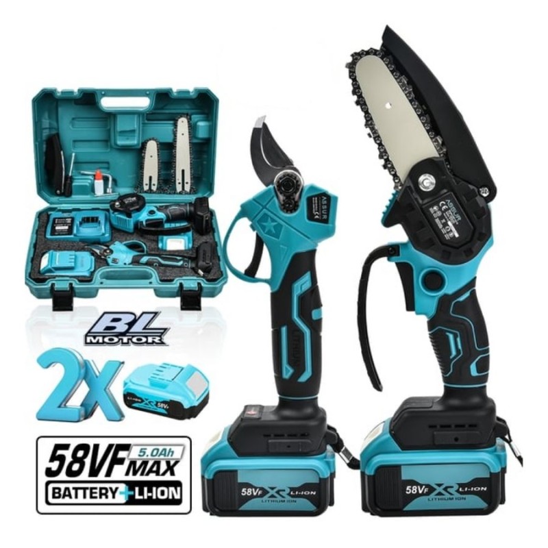 Assur 58Vf 32mm 21V 5Ahx2Ad Kablosuz 15cm 18.5 diş Akülü Mini Testere ve Budama Makası Seti