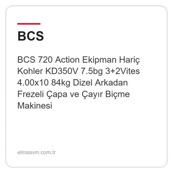 BCS 720 Action Ekipman Hariç Kohler KD350V 7.5bg 3+2Vites 4.00x10 84kg Dizel Arkadan Frezeli Çapa ve Çayır Biçme Makinesi