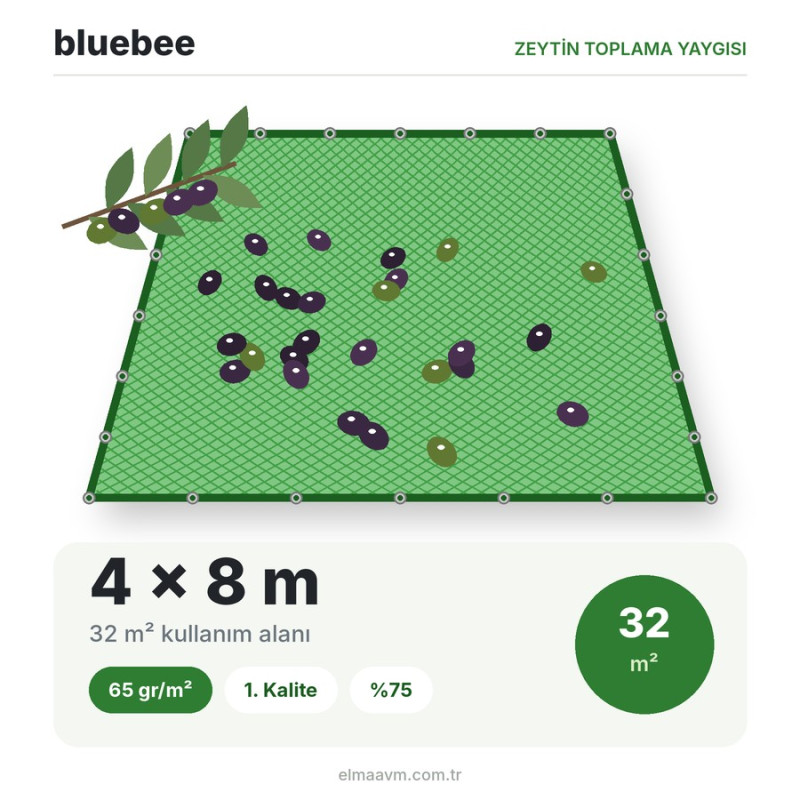 bluebee 4x8 32m² 65gr 1.Kalite %75 Zeytin Toplama Yaygısı