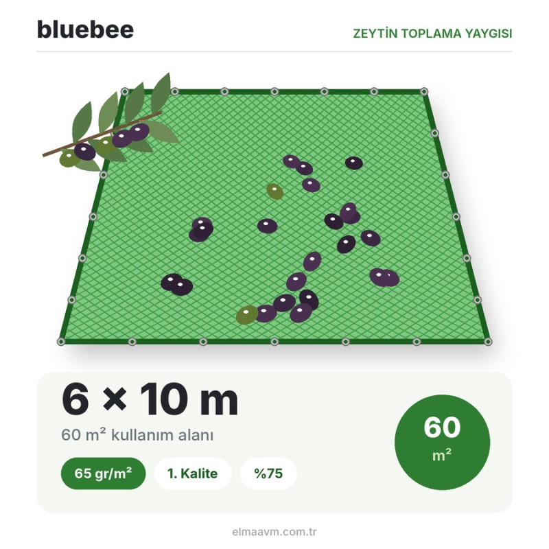 bluebee 6x10 60m² 65gr 1.Kalite %75 Zeytin Toplama Yaygısı