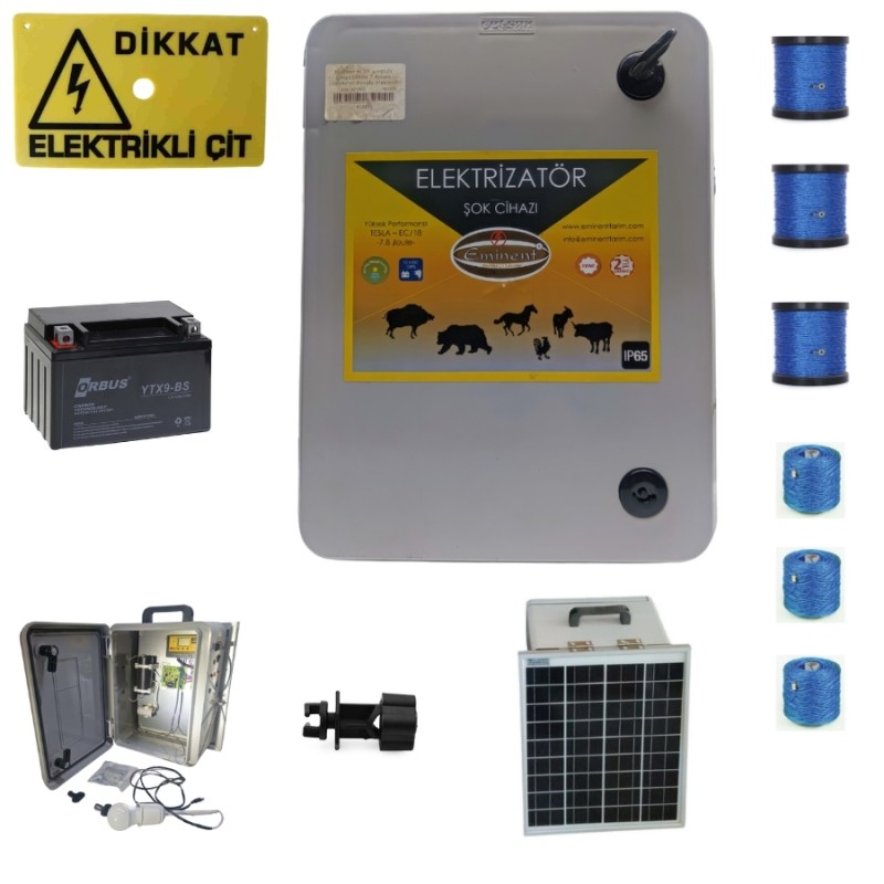 Eminent EC09 giriş12V Çıkış15000V 7.8joule Panolu Elektrikli Çit Cihazı Pro Set
