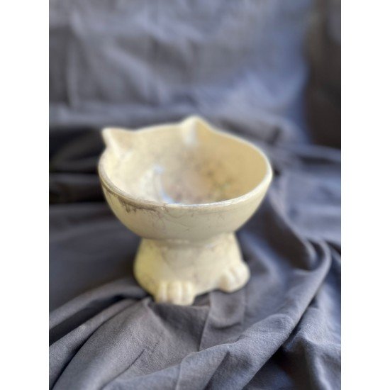 bylewoo Siyah Beyaz Ebru Desen Kedicik Model Seramik Kedi ve Köpek Mama Su Kabı