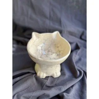 bylewoo Siyah Beyaz Ebru Desen Kedicik Model Seramik Kedi ve Köpek Mama Su Kabı