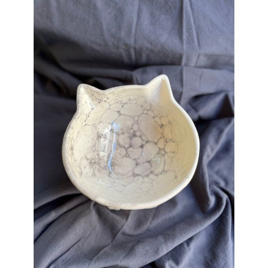 bylewoo Siyah Beyaz Ebru Desen Kedicik Model Seramik Kedi ve Köpek Mama Su Kabı