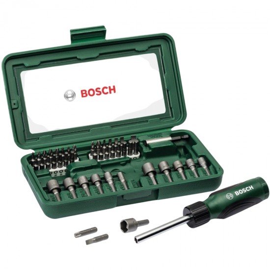 Bosch 46 parça Cırcır Tornavidalı Vidalama + Lokma Uçlu Çantalı Aksesuar Seti