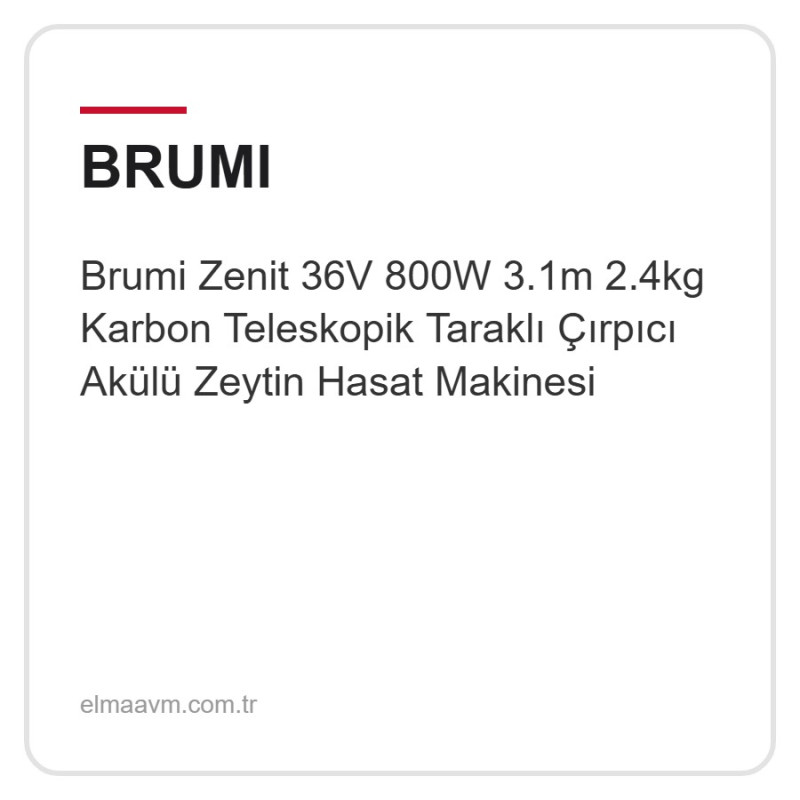 Brumi Zenit 36V 800W 3.1m 2.4kg Karbon Teleskopik Taraklı Çırpıcı Akülü Zeytin Hasat Makinesi