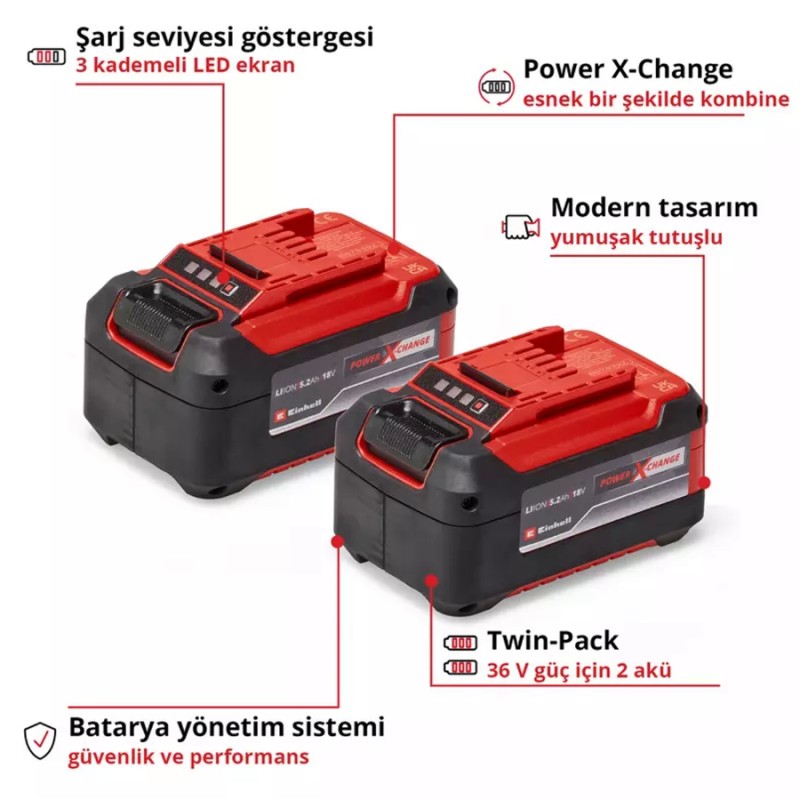 Einhell 4511526 18V 2adx5.2Ah li ion PXC İkili Akü Seti