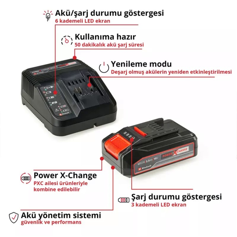 Einhell 4512097 18V 2.5Ah li ion PXC Tek Akü+Şarj Cihazı Seti