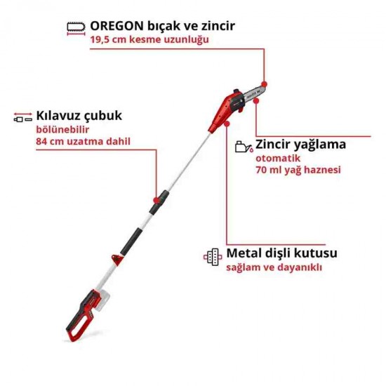 Einhell GC LC 18/20 Li T Akü Hariç Akülü Yüksek Dal Budama Testeresi