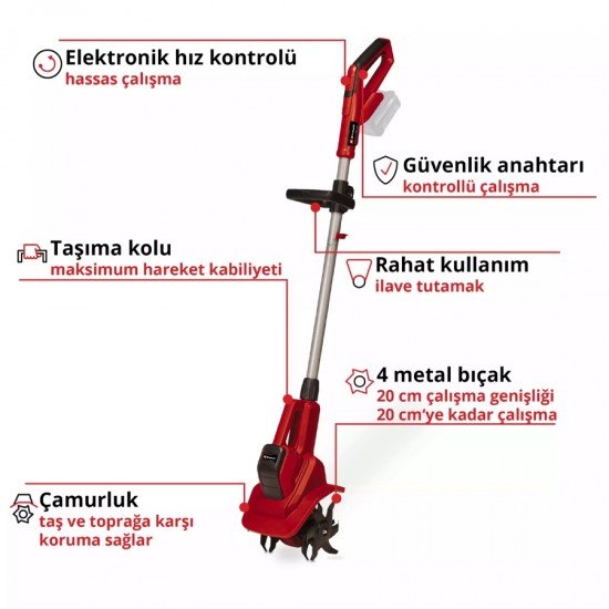 Einhell GE CR 18/20 Li E 18V 15.5x20cm 3.85kg Solo Akü Hariç Akülü Çapa Makinesi