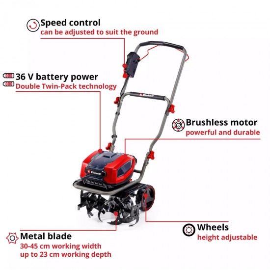 Einhell GP CR 36/45 Li E BL 36V 25x45cm 23.8kg Solo Akü Hariç Akülü Çapa Makinesi