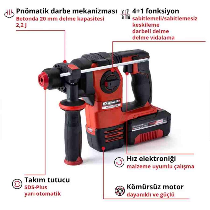 Einhell HEROCCO 1adx3.0Ah Akü 5Parça Uç Akülü Matkap ve Kırıcı Delici Seti