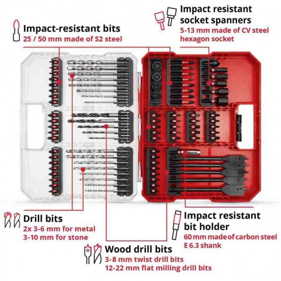 Einhell ımpa XL BOX Kombi 95 parça Çantalı Matkap Bits Uç Seti