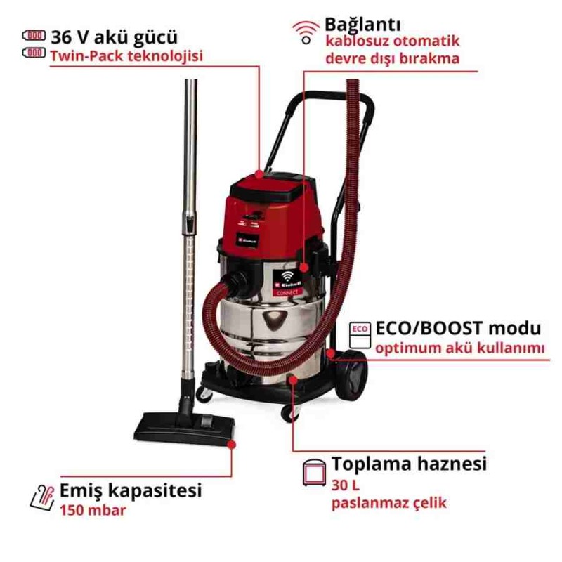 Einhell TP VC 36/30 S Auto Solo Akü Hariç Akülü Islak/Kuru Süpürge