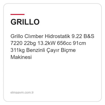 Grillo Clımber Hidrostatik 9.22 B&S 7220 22bg 13.2kW 656cc 91cm 311kg Benzinli Çayır Biçme Makinesi Grillo Clımber Hidrostatik 9.22 B&S 7220 22bg 13.2kW 656cc 91cm 311kg Benzinli Çayır Biçme Makinesi