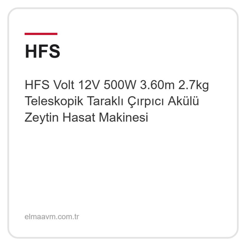 HFS Volt 12V 500W 3.60m 2.7kg Teleskopik Taraklı Çırpıcı Akülü Zeytin Hasat Makinesi