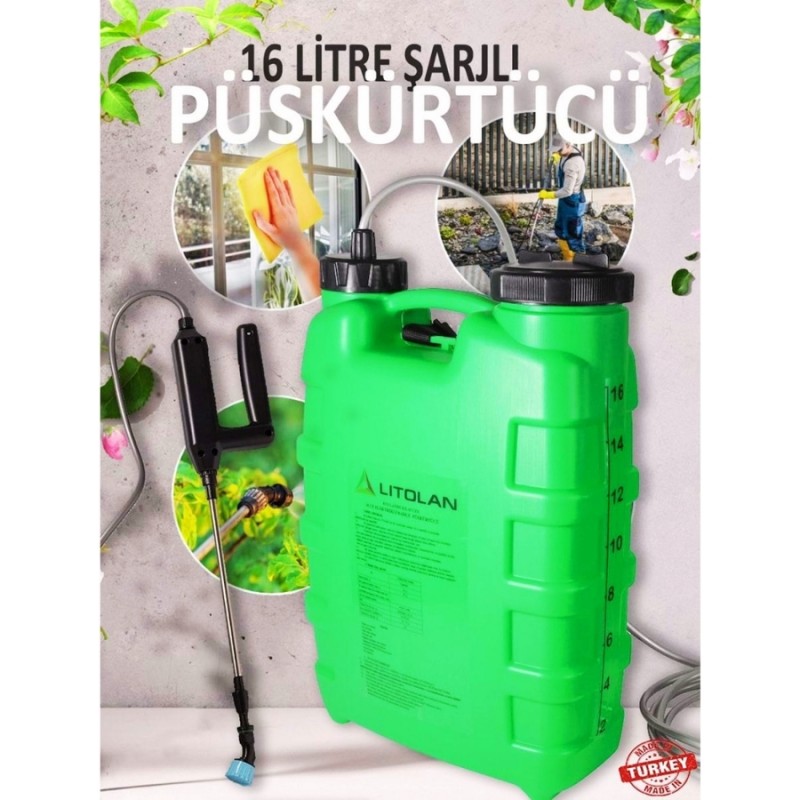 LITOLAN 16lt 130cm 5.5kg 12V 8Ah Sırt Tipi Akülü İlaçlama Makinesi