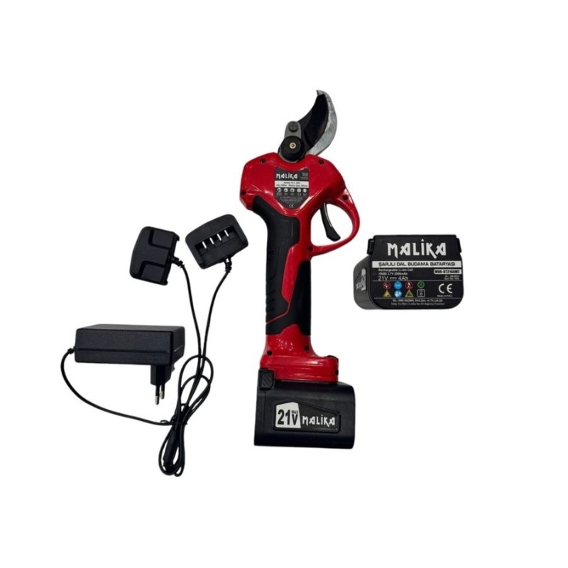 malika 40mm 21V 4Ahx2Ad 4sa 980gr Kızaklı Ağız Sensörlü Kablosuz Akülü Budama Makası