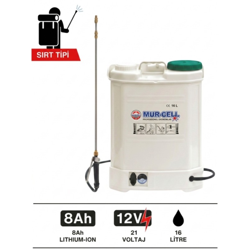 MUR CELL 16lt 130cm 5.5kg 12V 8Ah Sırt Tipi Akülü İlaçlama Makinesi