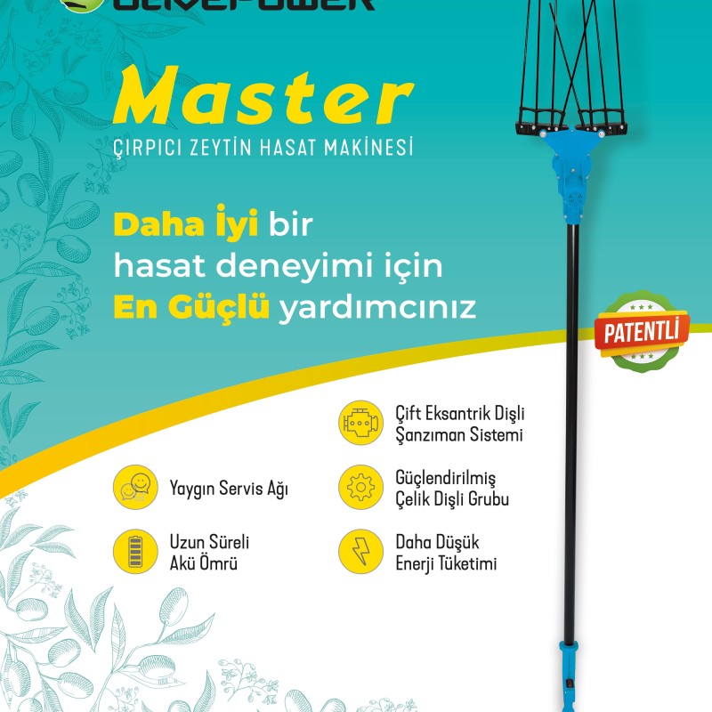 Olivepower Fix Mavi 33V DC Sabit Borulu Taraklı Çırpıcı Akülü Zeytin Hasat Makinesi
