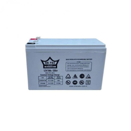 Or Tec 12V 7Ah 20hr 151x65x94mm 1.92kg Gri VRLA AGM Kapalı Kuru Akü