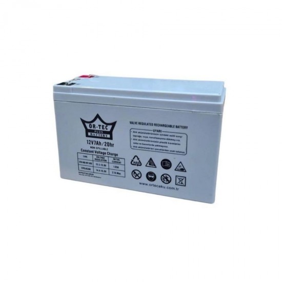Or Tec 12V 7Ah 20hr 151x65x94mm 1.92kg Gri VRLA AGM Kapalı Kuru Akü