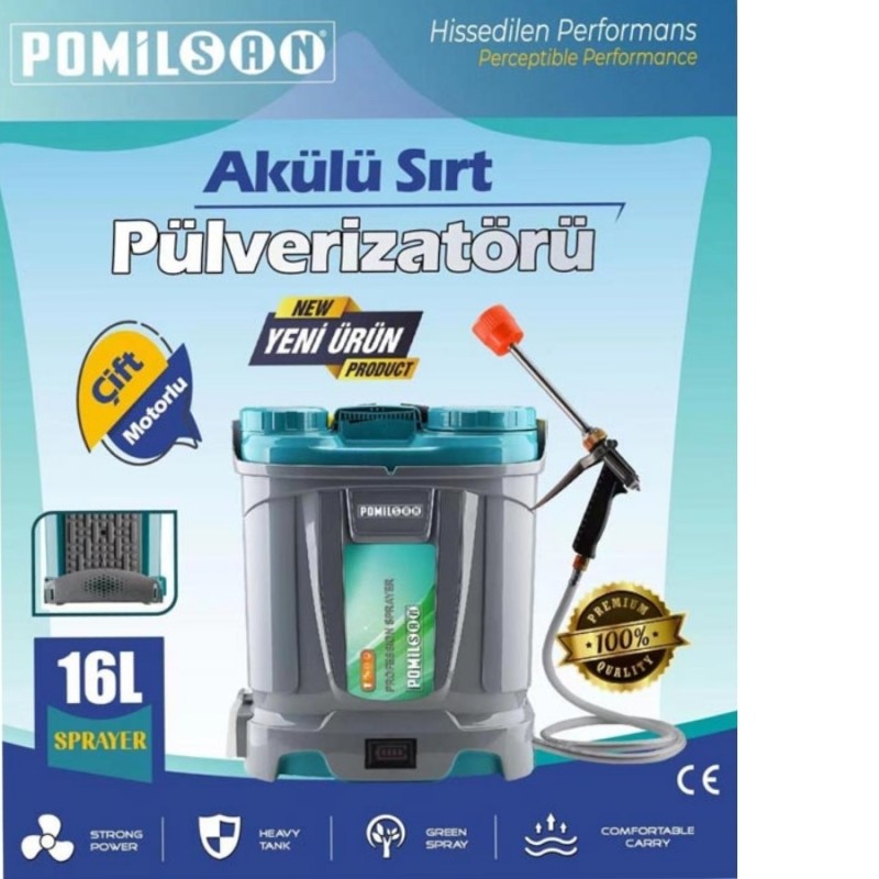 Pomilsan PMS 16 16lt 130cm 5.5kg 12V 8Ah Sırt Tipi Akülü İlaçlama Makinesi