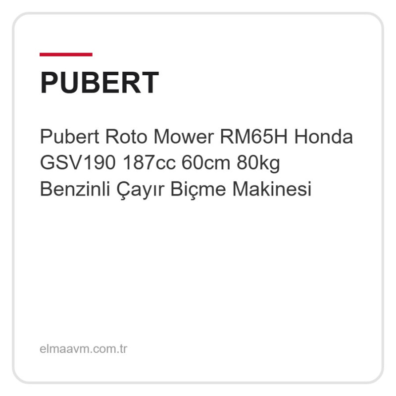 Pubert Roto Mower RM65H Honda GSV190 187cc 60cm 80kg Benzinli Çayır Biçme Makinesi