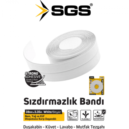 SGS 1240 38mm 3.35m Beyaz Yapışkanlı Sızdırmazlık Bandı