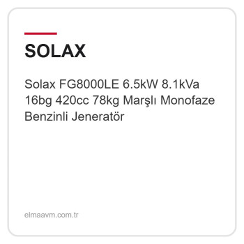 Solax FG8000LE 6.5kW 8.1kVa 16bg 420cc 78kg Marşlı Monofaze Benzinli Jeneratör