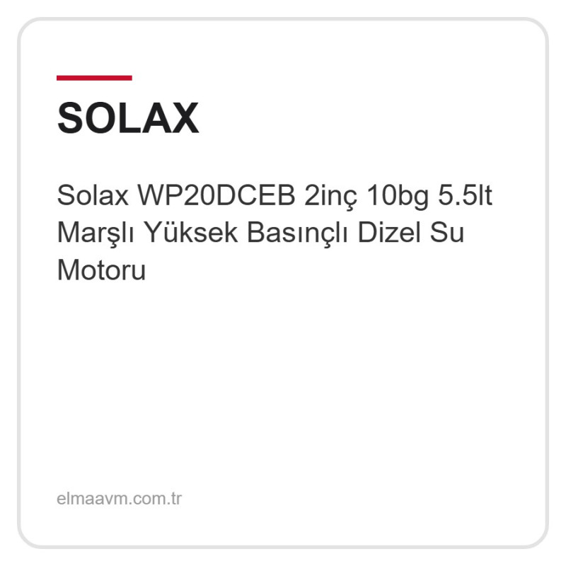 Solax WP20DCEB 2inç 10bg 5.5lt Marşlı Yüksek Basınçlı Dizel Su Motoru