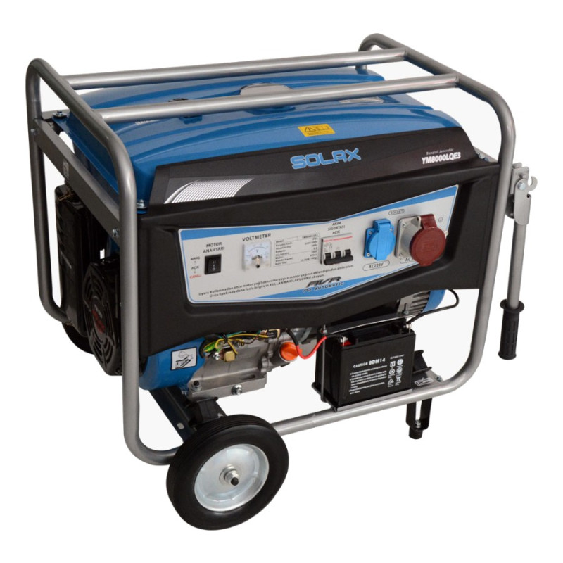 Solax YM8000LQE3 8.7kVa 14bg 420cc 90kg Tekerli Marşlı Trifaze Benzinli Jeneratör Solax YM8000LQE3 8.7kVa 14bg 420cc 90kg Tekerli Marşlı Trifaze Benzinli Jeneratör