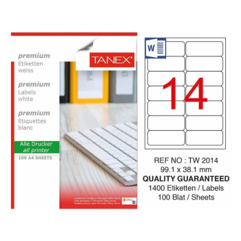 Tanex TW 2014 99.1x38.1mm 1pk Beyaz Yazıcı Etiketi