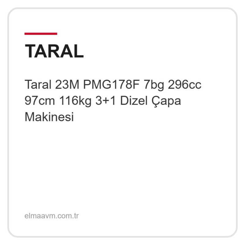 Taral 23M PMG178F 7bg 296cc 97cm 116kg 3+1 Dizel Çapa Makinesi