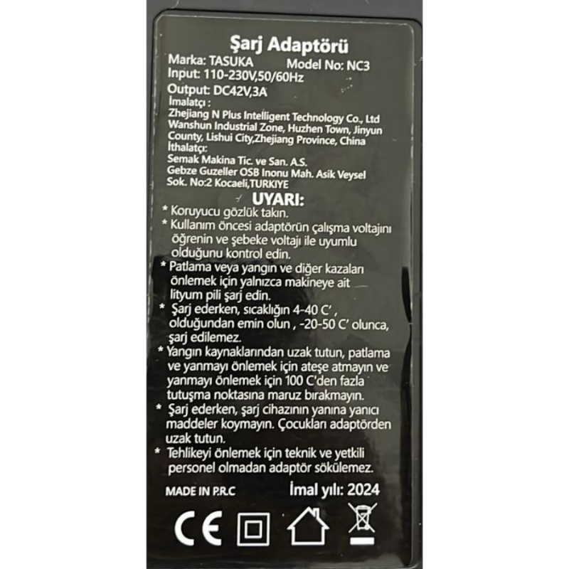 Tasuka NC3 TS 30 35 55 30N IN230V OUT42V 3A Şarj Adaptörü