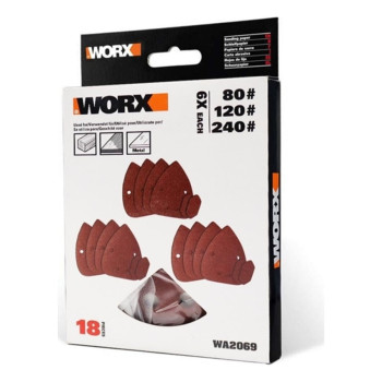 WORX WA2069 140x90mm 80, 120, 240 Kum, 18 Adet Cırtlı Universal Mouse Zımpara Kâğıdı Seti