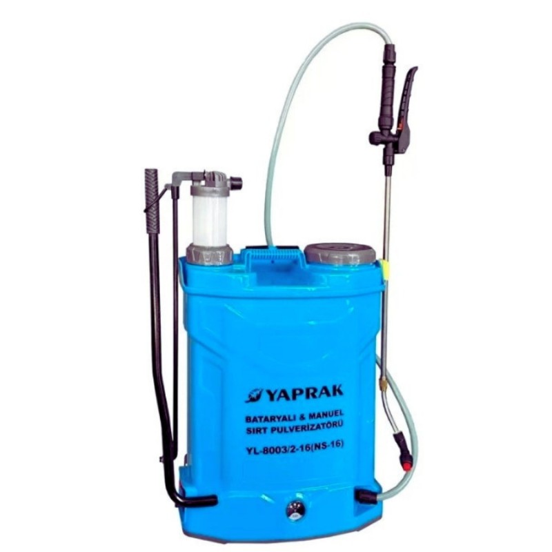 yaprak 16lt 130cm 5.5kg 12V 8Ah Sırt Tipi Kollu ve Akülü İlaçlama Makinesi