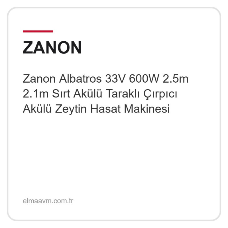 Zanon Albatros 33V 600W 2.5m 2.1m Sırt Akülü Taraklı Çırpıcı Akülü Zeytin Hasat Makinesi