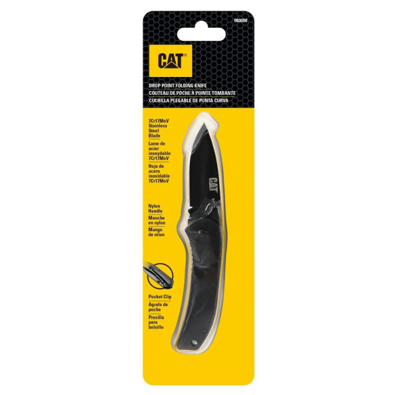 CAT DA980008 Kemer Askı Kancalı Katlanabilir 16CM Paslanmaz Çelik Siyah Kamp Çakısı Bıçağı