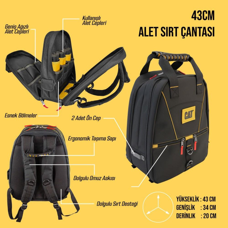 CAT DA980665 17''/43cm 2 Bölmeli Ağır Hizmet Bez Alet Sırt Takım Çantası