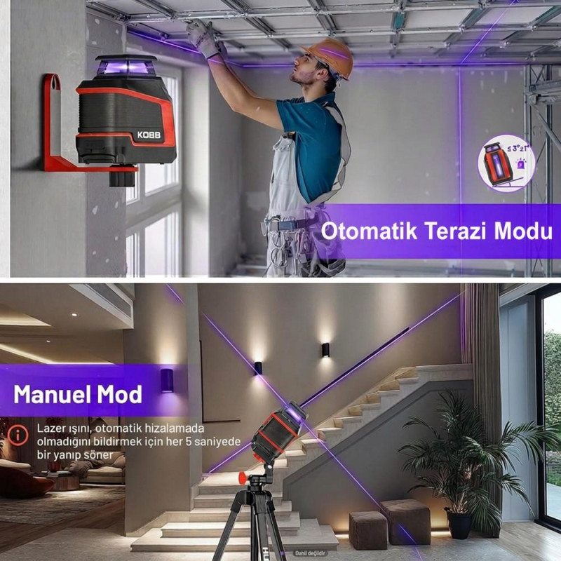 KOBB KBL30P 3.7V Li-ion Yatay 360° ve Dikey Otomatik Hizalamalı Mor Işık Profesyonel Lazer+Tripod KOBB KBL30P 3.7V Li-ion Yatay 360° ve Dikey Otomatik Hizalamalı Mor Işık Profesyonel Lazer+Tripod