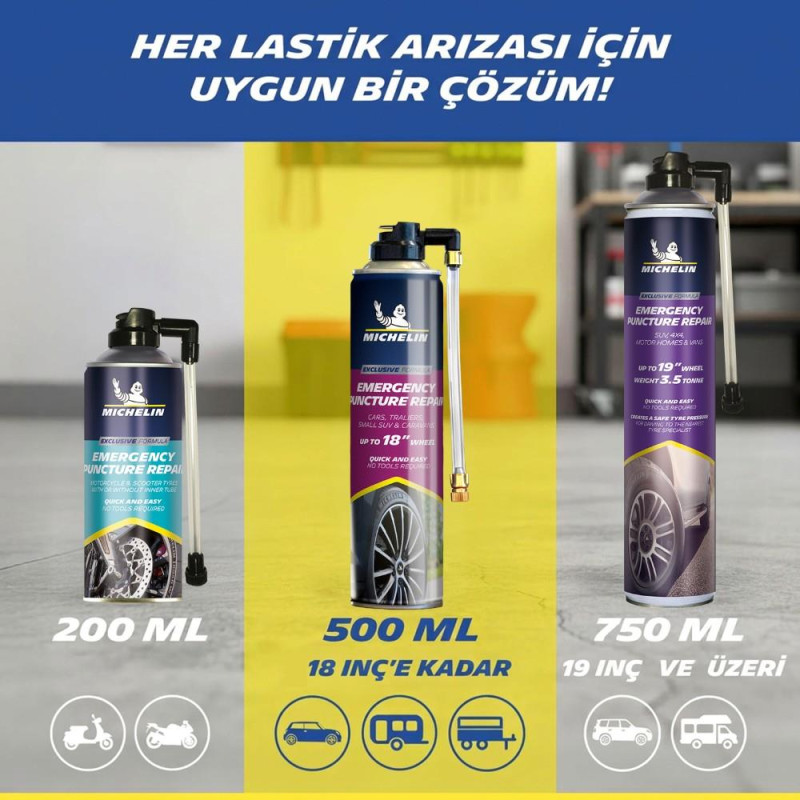 Michelin MC32699 500ml Acil Lastik Tamir Spreyi/Köpüğü Michelin MC32699 500ml Acil Lastik Tamir Spreyi/Köpüğü